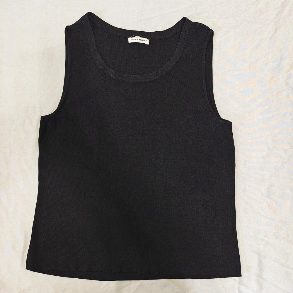 Vintage Laura Ashley Black Knit Tank Top Size M L Y2K Minimalist Layering Shell